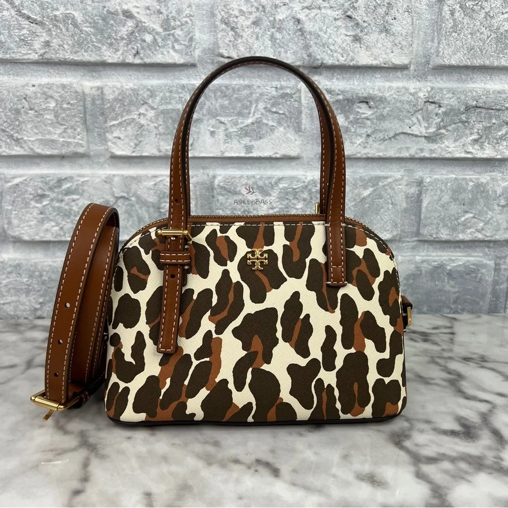 Tory Burch Emerson Printed Dome Satchel Crossbody In Leopard Print